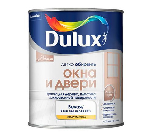 КРАСКА DULUX ОКНА/ДВЕРИ п/мат BW 0.75л