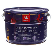 Краска тиккурила euro power-7, моющаяся для стен и потолков, 9 л