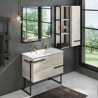 Мебель для ванной Дюссельдорф 90, тумба, зеркало, полуколонна, шкаф, дуб