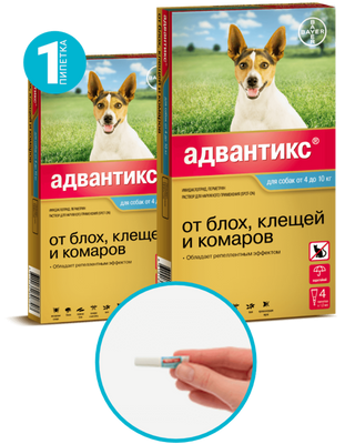 Инсектоакарицидный препарат Адвантикс 100 для собак от 4-10 кг 1 пипетка от  компании Большая Медведица купить в городе Краснодар