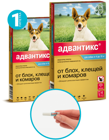 Инсектоакарицидный препарат Адвантикс 100 для собак от 4-10 кг 1 пипетка