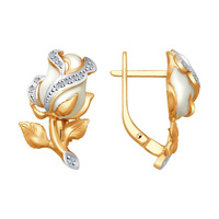 Золотые серьги «Белые розы» с бриллиантами SOKOLOV, арт. 1021208