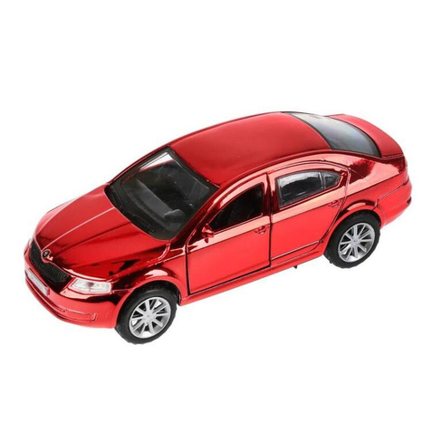 Инерционная металлическая модель - Skoda Octavia, цвет - хром красный, 12 см., открываются двери Технопарк
