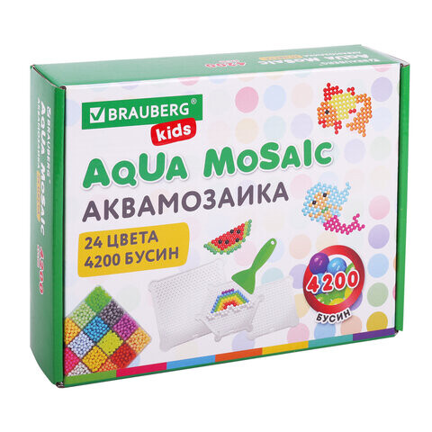 Аквамозаика 24 цвета 4200 бусин с трафаретами инструментами и аксессуарами BRAUBERG KIDS 664916