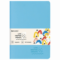 Тетрадь 48 л. в клетку обложка кожзам SoftTouch, сшивка, A5 (147х210мм), ГОЛУБОЙ, BRAUBERG RAINBOW, 403880