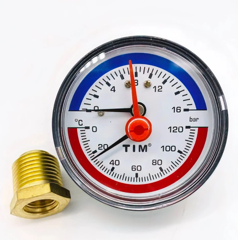 Термоманометр аксиальный 63мм на 16 бар "(0℃ - 120℃) Y-63T-16