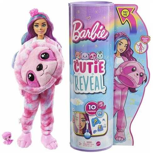 Кукла Mattel Barbie Cutie Reveal Милашка-проявляшка Ленивец HJL59