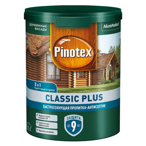 Средство деревозащитное PINOTEX Classic Plus 0,9л скандинавский серый, арт.5727897