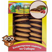 Печенье бисквитное бискви-шок с начинкой желе со вкусом черешни в темной глазури, 600 г , мишка в малиннике , Сибирский