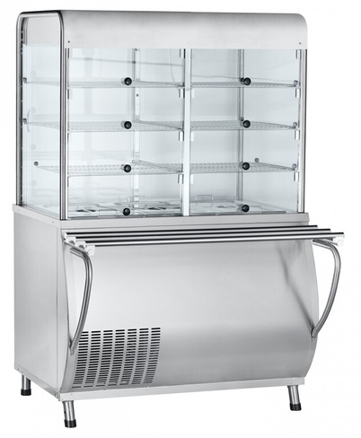 Прилавок-витрина холодильный Abat ПВВ(Н)-70М-С-01-НШ, нерж., с гастроёмкостями (саладэт закрыт,1120)