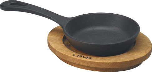 Сковорода порционная d=12см чугунная на деревянной подставке LAVA | LV ECO Y STV 12 K4 Lava