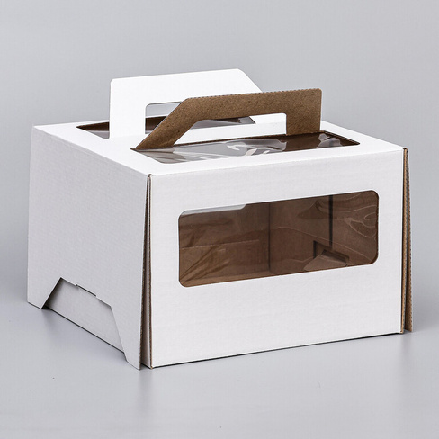 Коробка под торт 2 окна, с ручками, белая, 22 х 22 х 15 см UPAK LAND