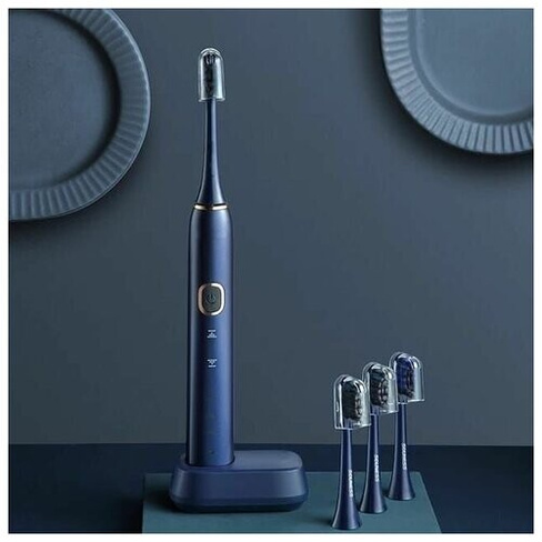 Электрическая зубная щетка Sonic Electric Toothbrush Ультразвуковая зубная щетка SNK01 синяя /4 насадки/ Подарочная упак