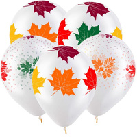 Шар латексный с рисунком Осенние листья Разноцветные, Прозрачный Кристал Decobal