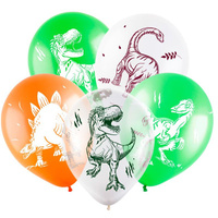Шар латексный с рисунком Динозавры, Ассорти Пастель-Кристал Веселуха