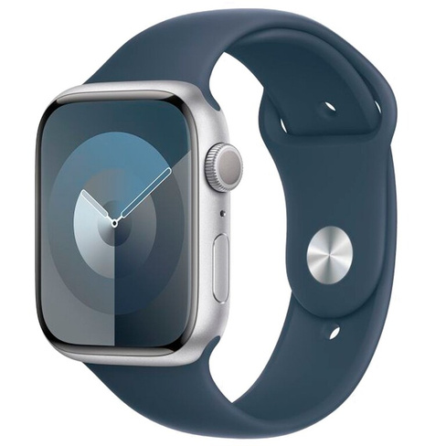 Смарт-часы Apple Watch Series 9 45mm Silver Aluminum Case with Storm Blue Sport Band, размер M/L (MR9E3)