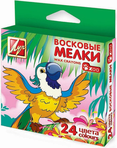 Мел Луч Восковые мелки "Zoo", 24 цвета, шестигранные, картонная упаковка с европодвесом, 12С 866-08
