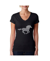 Женская футболка word art с v-образным вырезом - породы лошадей LA Pop Art, черный