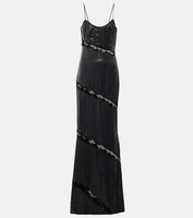 Платье из искусственной кожи с кружевной вышивкой ALESSANDRA RICH, черный