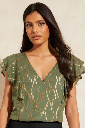 Блузка металлизированного цвета с V-образным вырезом и завязкой сзади Love & Roses, зеленый