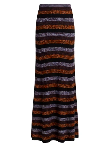 Полосатая макси-юбка из шерсти мериноса Ganni, многоцветный