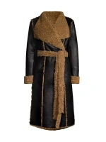 Пальто из веганской кожи с завязками на талии, отделкой из искусственного меха Donna Karan New York, черный
