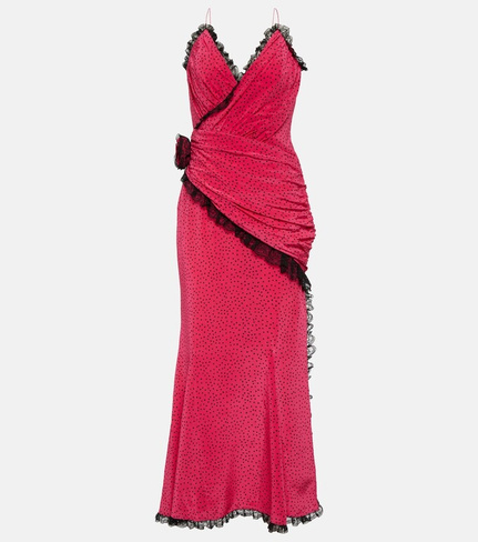 Шелковое платье макси с цветочной аппликацией Alessandra Rich, розовый