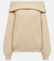 Кашемировый свитер с открытыми плечами ребристой вязки Loro Piana, бежевый