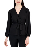 Женская блузка с длинными рукавами и искусственным запахом Anne Klein, черный