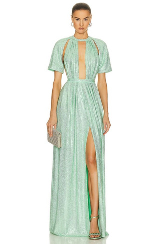 Платье Area Crystal Embellished Flutter Sleeve Gown, цвет Mint