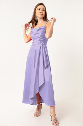 Женское сиреневое атласное вечернее платье миди с разрезом и воланами и выпускное платье Lafaba, фиолетовый