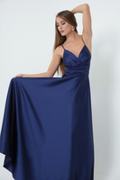 Женское темно-синее атласное длинное вечернее платье с веревочным ремнем и поясом на талии и выпускное платье Lafaba, те