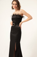 Женское черное вечернее платье «рыбий хвост» без бретелек с камнями и поясом Lafaba, черный