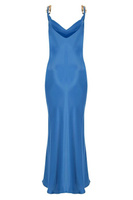Синее атласное вечернее платье с регулируемым ремешком и V-образным вырезом на цепочке? ? Whenever Company, синий