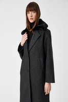 Шерстяное кашемировое пальто оверсайз со съемным воротником и плюшевой деталью Koton, серый