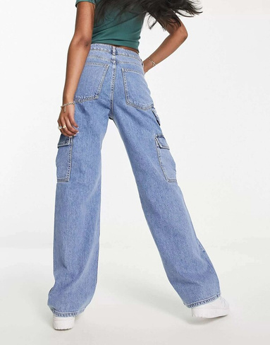 Синие джинсы карго с широкими штанинами New Look
