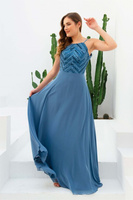 Длинное вечернее платье цвета индиго с пайетками Carmen, темно-синий