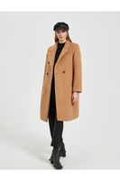 Длинное кашемировое пальто с карманами и двубортной подкладкой на пуговицах Koton, коричневый