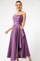 Женское атласное вечернее платье миди длиной с воланами и разрезами лавандового цвета и выпускное платье Lafaba, фиолето