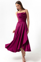 Женское атласное вечернее платье миди с разрезом и воланами сливового цвета и выпускное платье Lafaba, фиолетовый