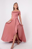 Женское атласное вечернее платье с вырезом лодочкой лососевого цвета и выпускное платье Lafaba, розовый