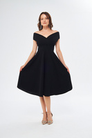 Женское двубортное платье из гибкой ткани с вырезом колокольчиком, черное вечернее платье, черное выпускное платье loveb