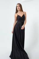 Женское длинное атласное вечернее платье с черным веревочным ремнем и поясом на талии, выпускное платье Lafaba, черный