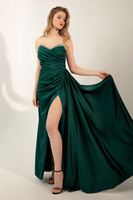 Женское длинное вечернее платье изумрудно-зеленого цвета с камнями на груди Lafaba, зеленый