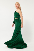 Женское длинное вечернее платье изумрудно-зеленого цвета с цепочкой на одно плечо Lafaba, зеленый