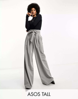 Светло-серые брюки комбинированного цвета с бумажным пакетом и поясом ASOS Tall