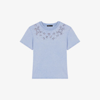 Хлопковая футболка с короткими рукавами и вышивкой драгоценными камнями Maje, цвет bleus