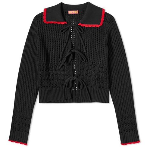 Кардиган KITRI Evie Black Mixed Crochet Knit, черный/красный