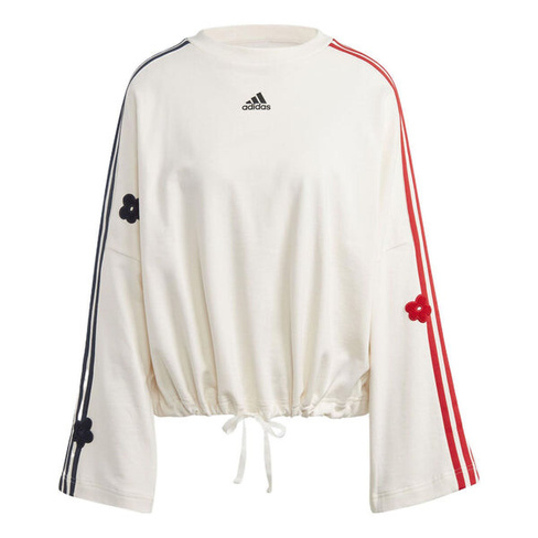Толстовка (WMNS) adidas 3-stripes Sweatshirt With Chenille Flower Patches 'Chalk White', белый