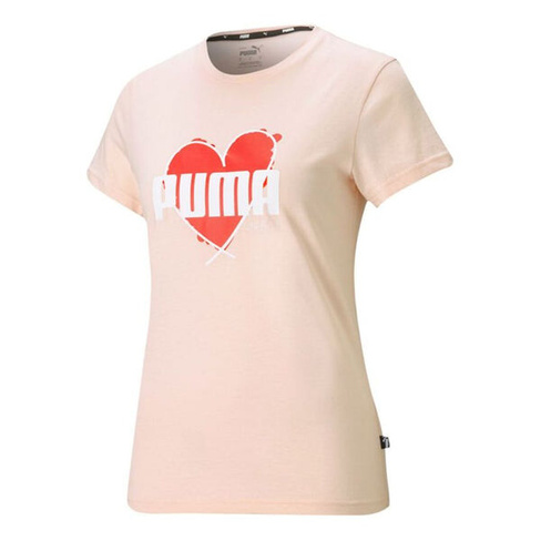 Футболка (WMNS) PUMA Heart Tee Love Printing Logo Sports Round Neck Short Sleeve Pink Red, красный
